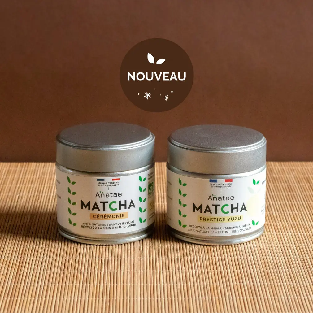 Anatae Matcha Cérémonie and Prestige Yuzu tins side by side