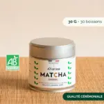 Anatae Matcha Genmai 30 g tin on bamboo mat with French organic agriculture logo