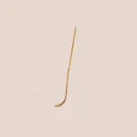 Slender bamboo chashaku with a curved scoop standing against a pale beige background