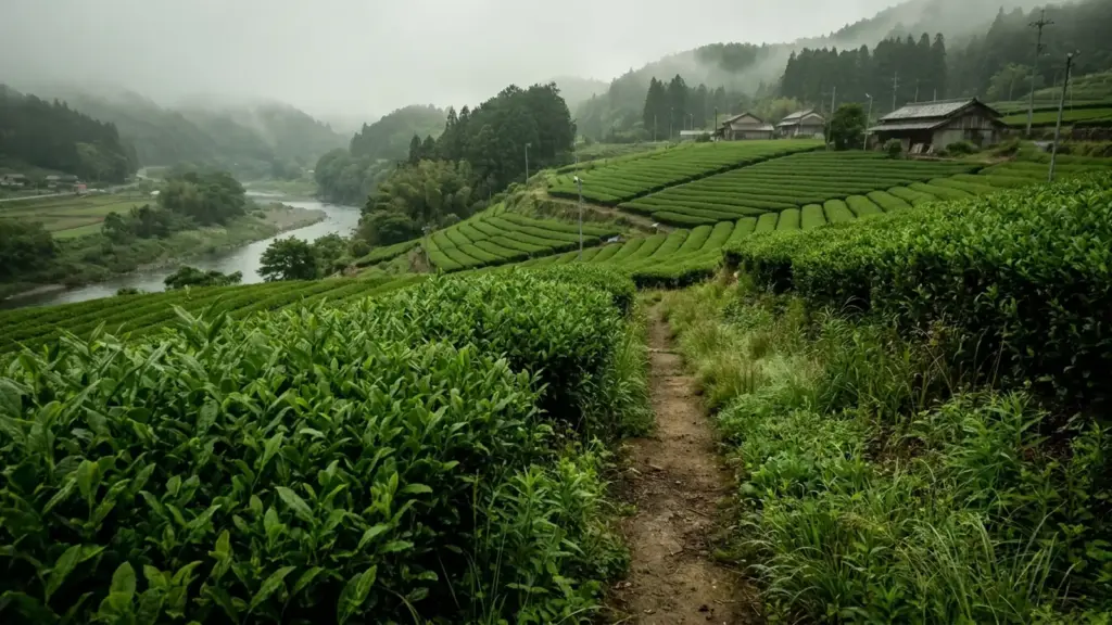 Tea rows on gentle slopes in Ide, southern Kyoto Prefecture