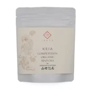 Silver Ikkyu Tea KEIA Competition Organic Matcha pouch with a cream label