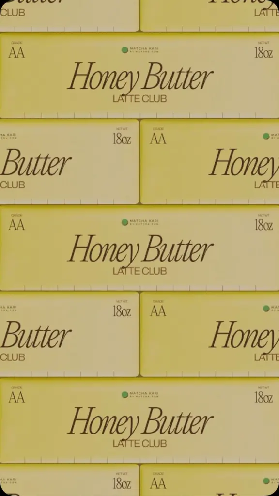 Rows of pale yellow Honey Butter Latte Club tins