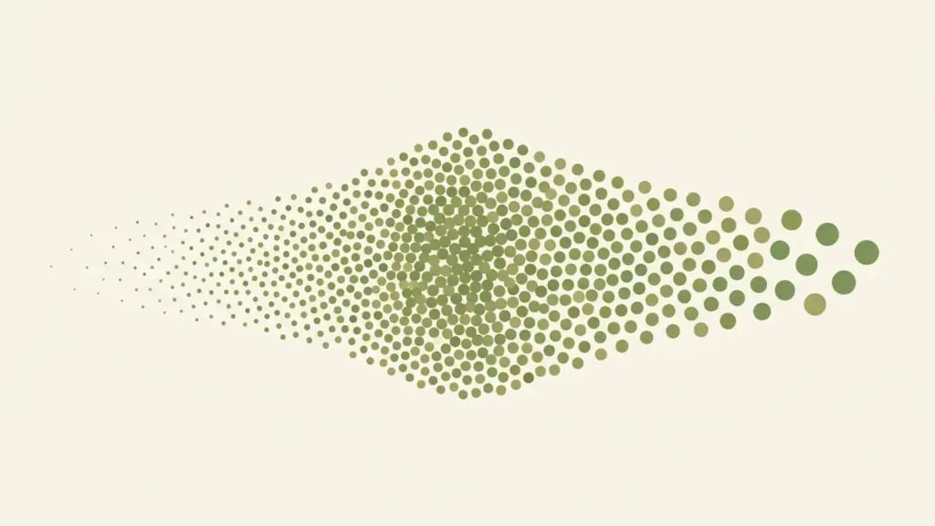 No-text diagram showing matcha particles distributed from fine to coarse sizes