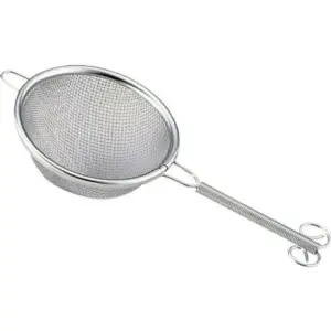 Round fine-mesh matcha hand sifter with a long wire handle