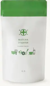 White and green Nakamura Tokichi Matcha Starter resealable pouch with illustrated preparation tools