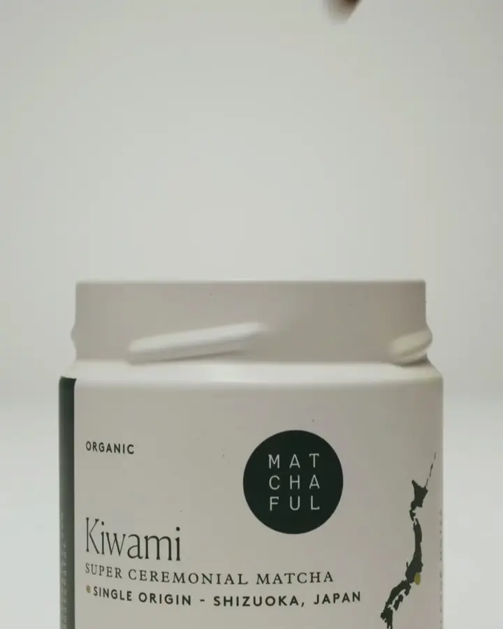 Close-up of a Matchaful Kiwami matcha tin