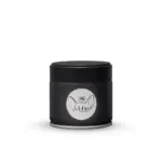 Black Moba Matcha tin with lid and white circular logo label