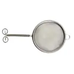 Round stainless steel mesh matcha sifter with a coiled handle