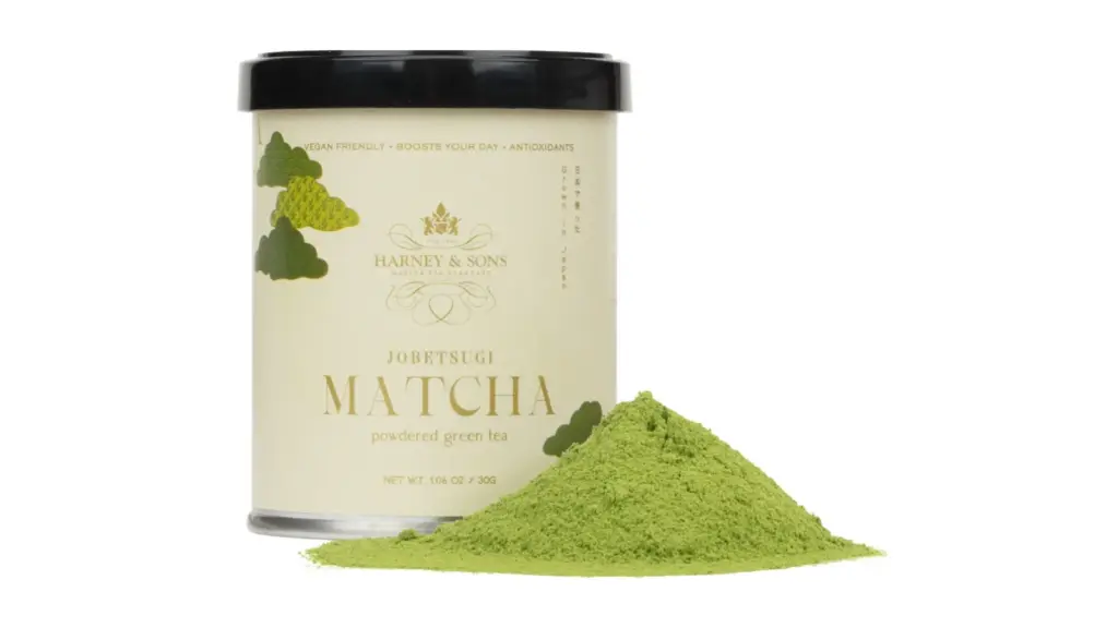 Harney & Sons Jobetsugi matcha tin and matcha powder fully visible