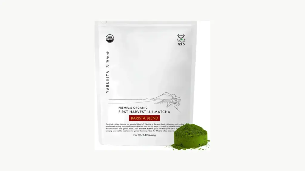 FKRŌ Organic Barista First Harvest Matcha 60g pouch and matcha powder
