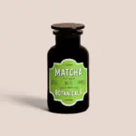 Black Matcha Botanicals jar with a green Early Harvest ceremonial matcha label